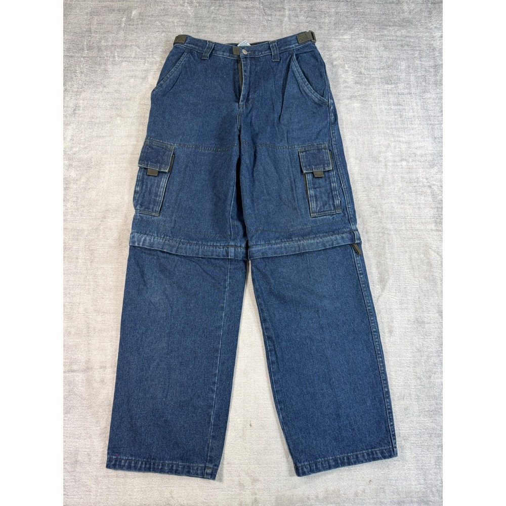 Emergency Exit Jeans Womens 30W Blue Y2K Zip Off Convertible Cargo Wide Leg